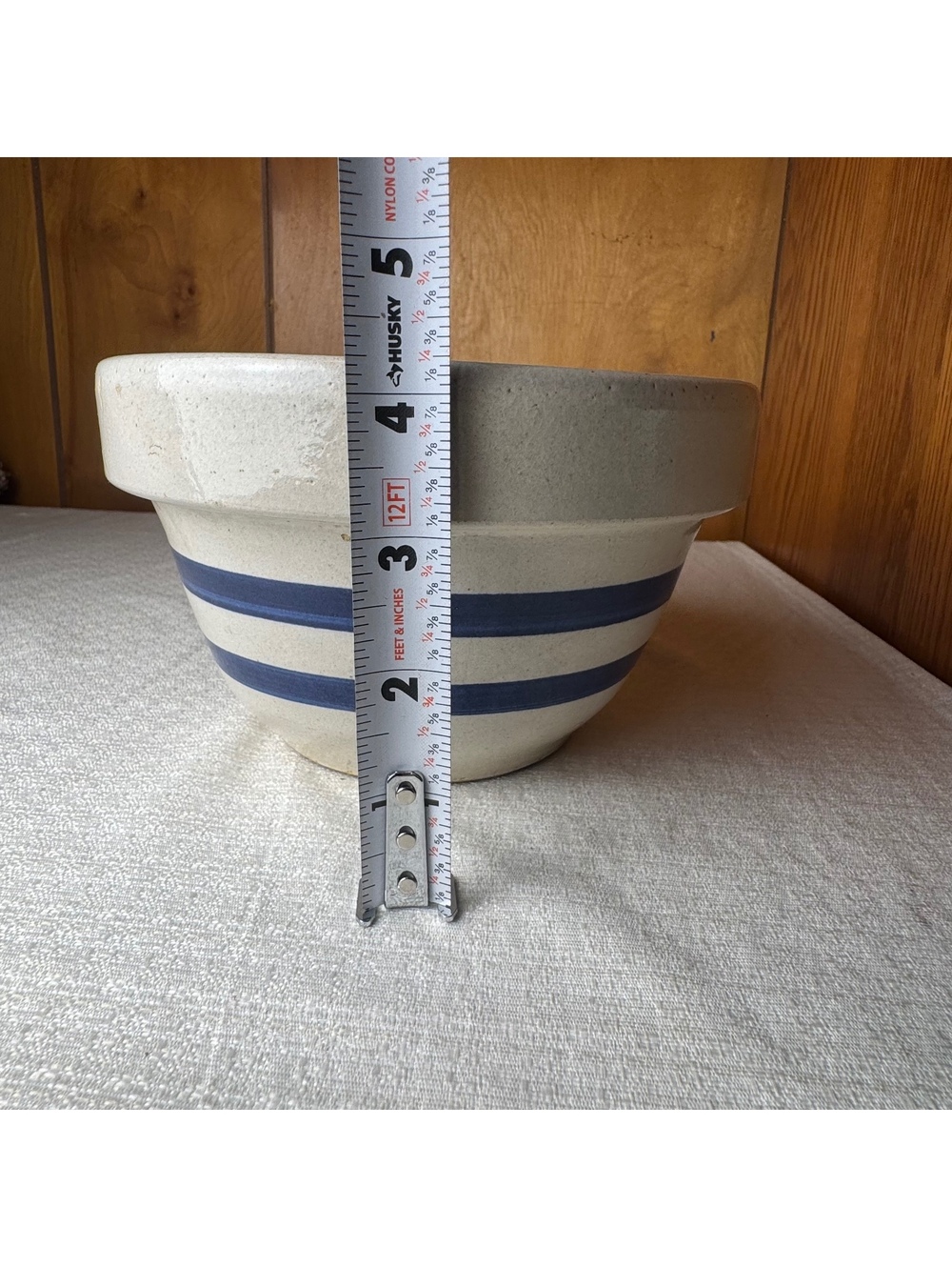 Vintage Robinson Ransbottom RRP Co Blue Stripe Stoneware Mixing Bowl 7 Inch - Picture 7 of 8